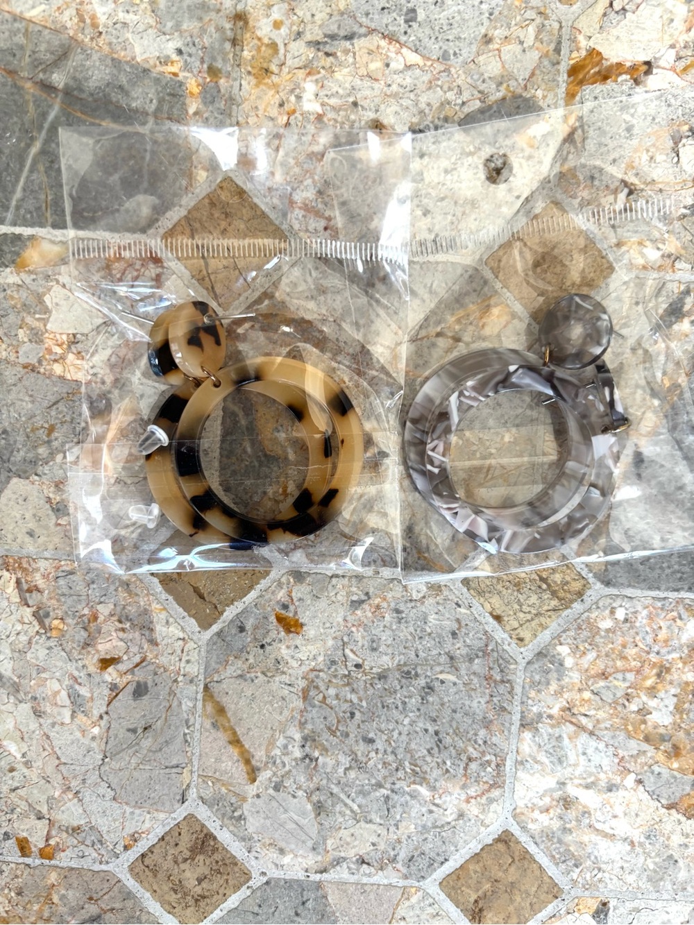 Tortoiseshell Hoop Statement Earrings - Beige & Gray